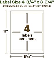 Avery EcoFriendly Matte White Recycled Rectangle Labels, 4.75" x 3.75", Print-to-The-Edge, Permanent Adhesive
