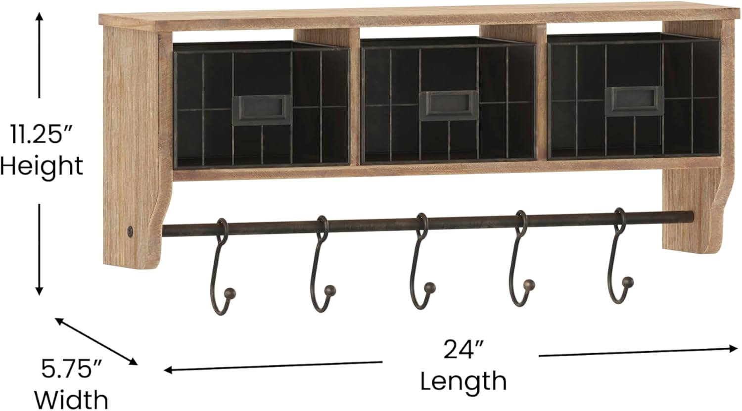Flash Furniture Daly Wall Mounted Solid Pine Storage Rack