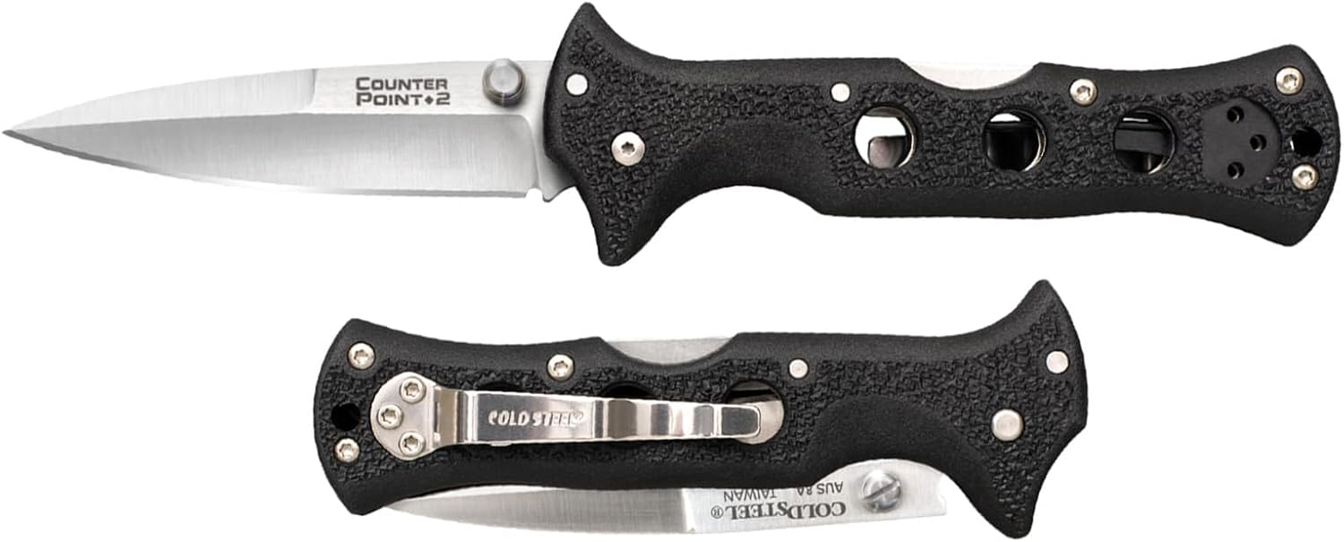 COLD STEEL Counter Point 2 3" Japanese AUS8A Razor-Sharp Blade 3.875" Griv-Ex Handle Narrow Blade Folding Knife withTri-Ad