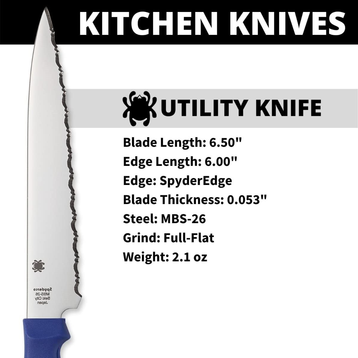 Spyderco Lightweight Kitchen Utility Knife with MBS-26 Stainless Steel Blade and Polypropylene Handle