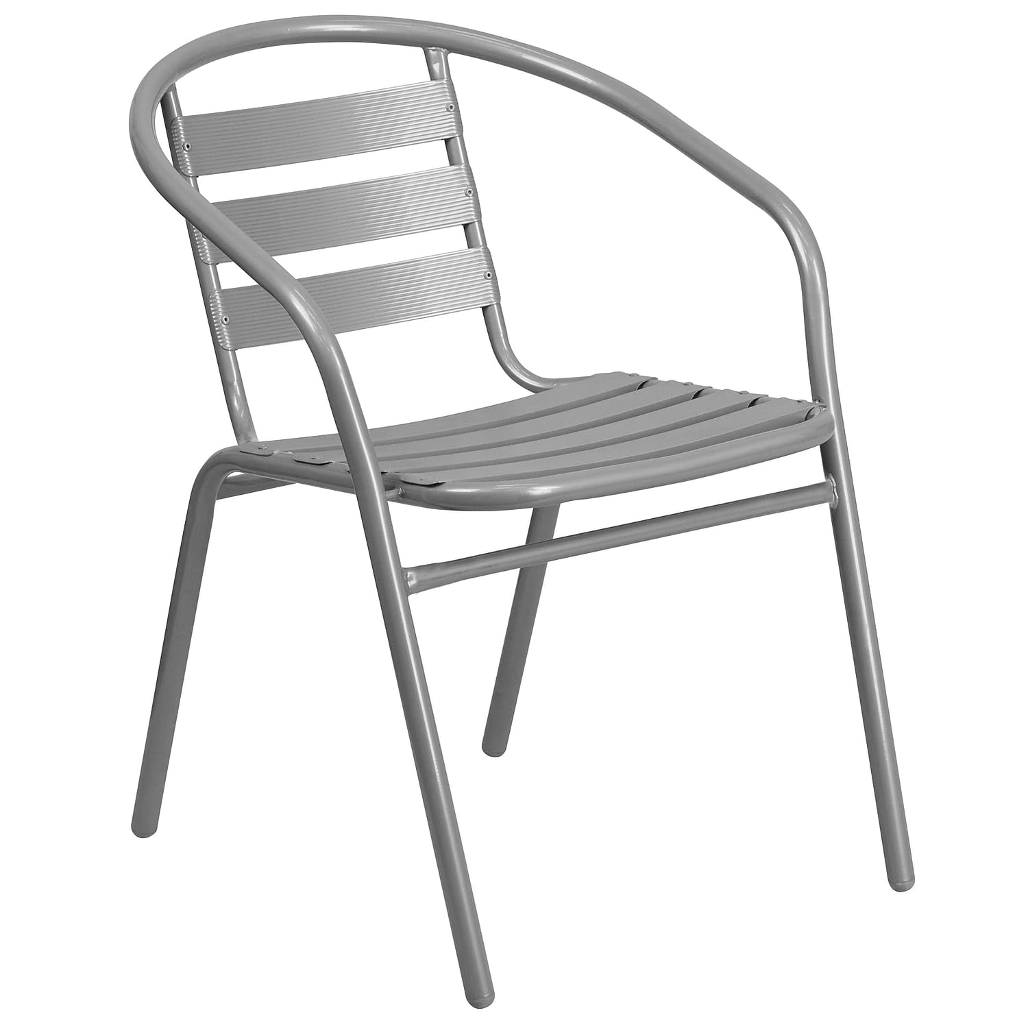 Flash Furniture Lila Silver Metal Restaurant Stack Chair with Aluminum Slats Silver Set of 1