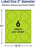 Avery Printable Round Labels, Sure Feed Technology, 3" Diameter, Bright Green, Print-to-The-Edge, Laser/Inkjet Printable