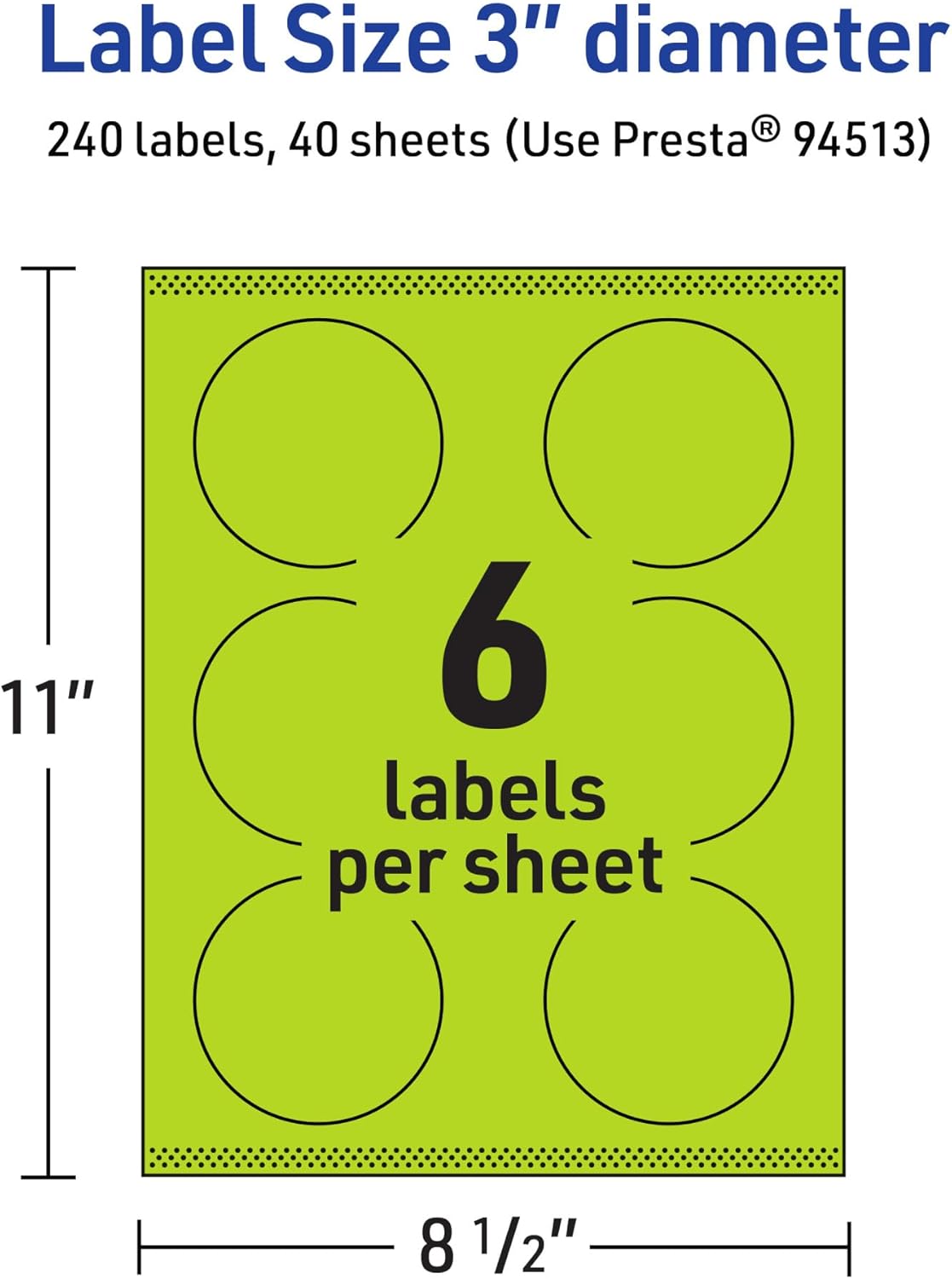 Avery Printable Round Labels, Sure Feed Technology, 3" Diameter, Bright Green, Print-to-The-Edge, Laser/Inkjet Printable