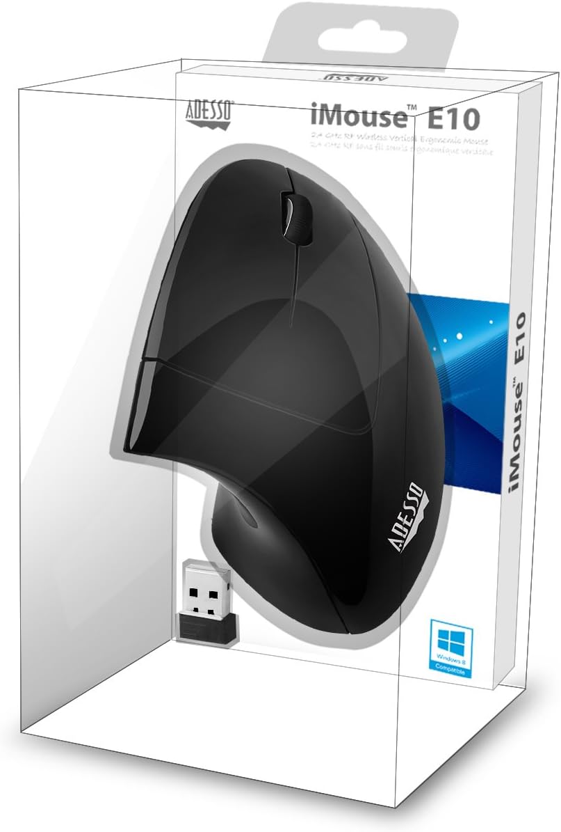 iMouse E10 - Vertical Ergonomic Optical 6-Button 2.4 GHz RF Wireless Mouse - Right Hand Orientation, Black