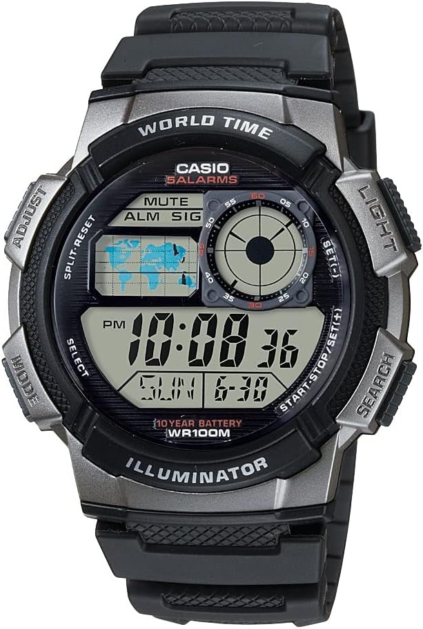 Casio AE1000W Series | Men’s Digital Watch | 100M WR | Multi Alarms | 100 SEC Stopwatch | Countdown Timer | World Map