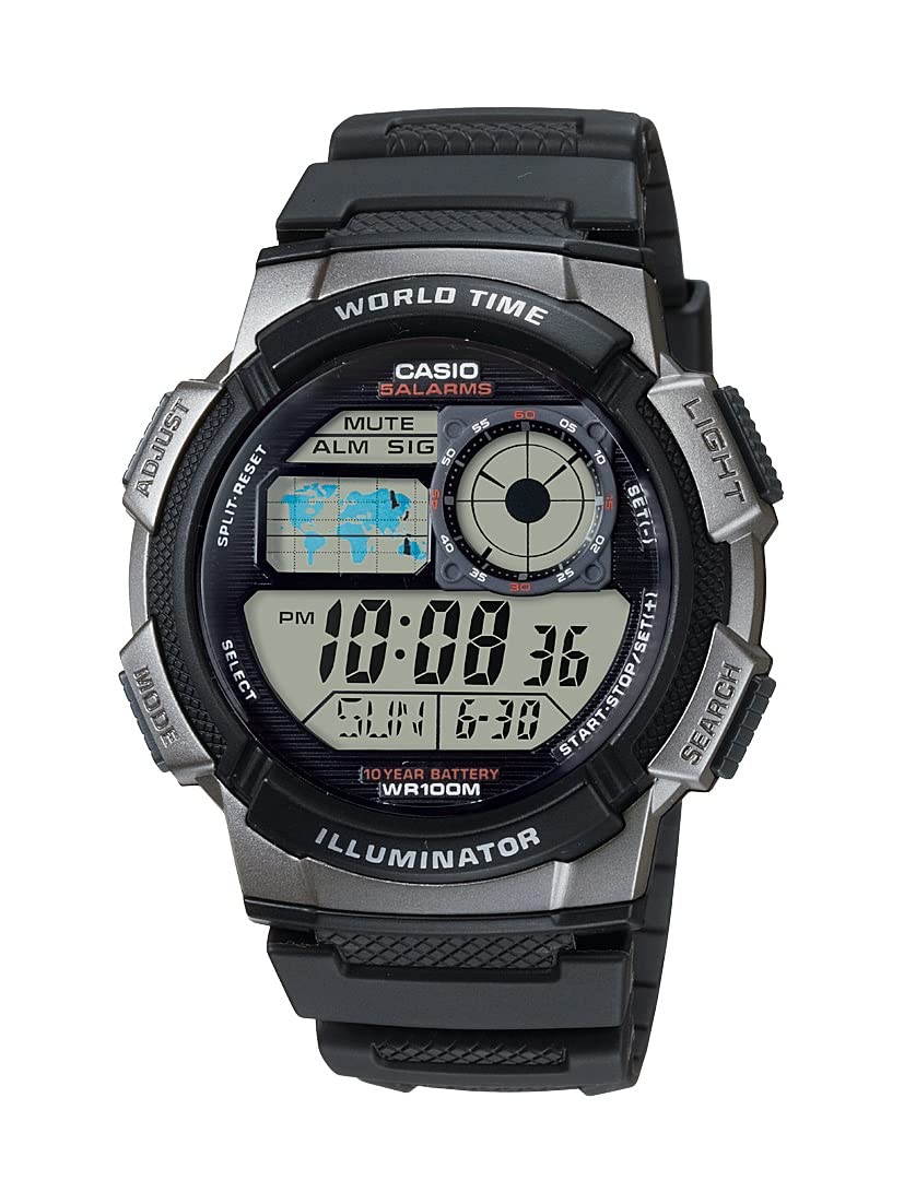 Casio AE1000W Series | Men’s Digital Watch | 100M WR | Multi Alarms | 100 SEC Stopwatch | Countdown Timer | World Map