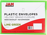 JAM PAPER Plastic Booklet Envelopes with Hook & Loop Closure - Pack of 12