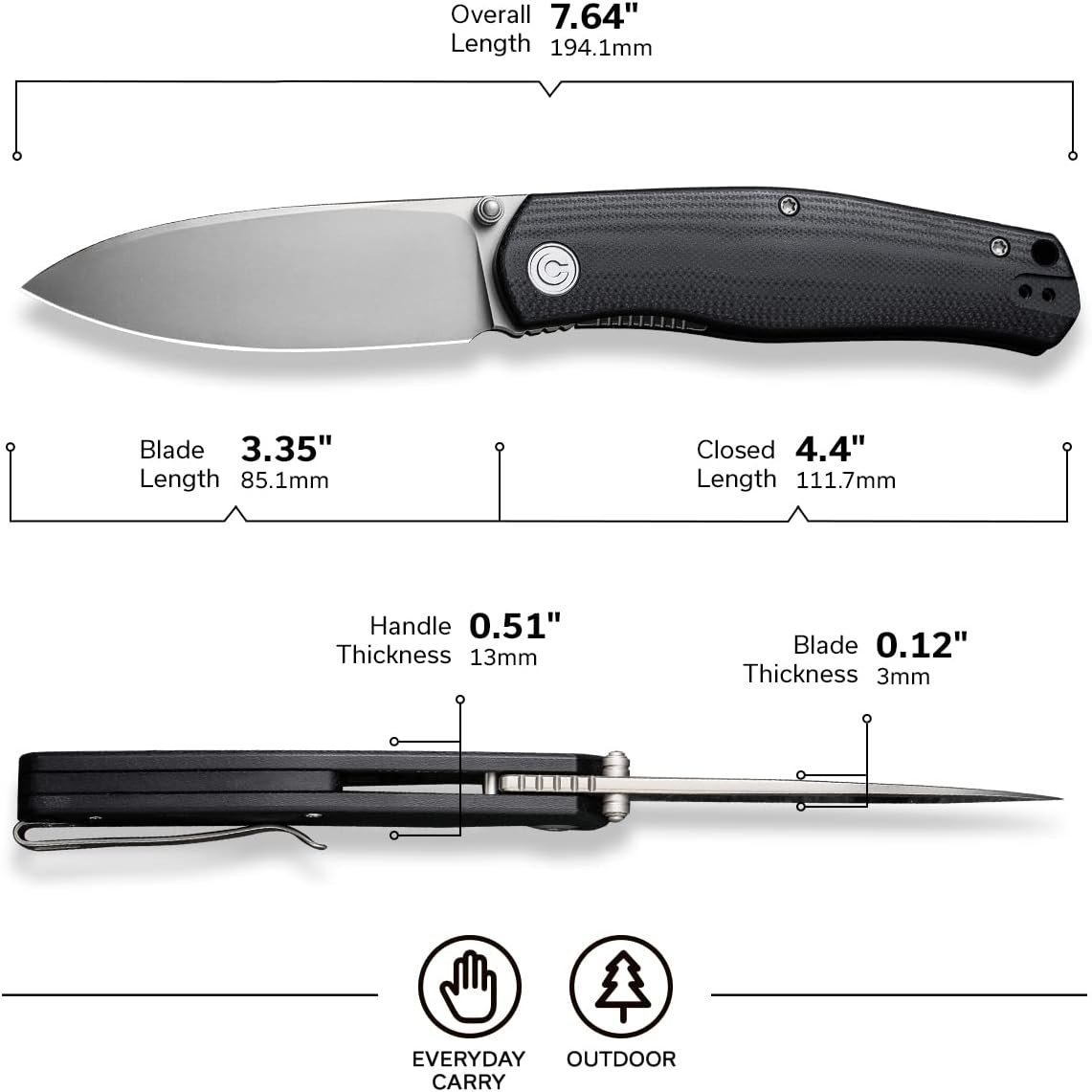 CIVIVI Sokoke Folding Pocket Knife for EDC, 3.35\" Blade