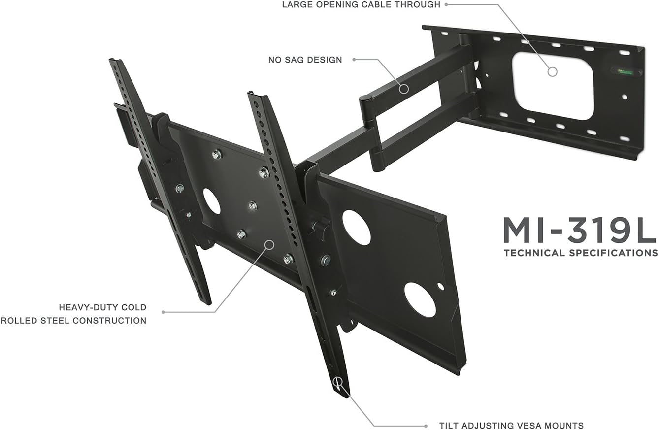 Mount-It! Long Arm TV Wall Mount with 26 Inch Extension, Swing Out Full Motion Design for Corner Installation, Fits 40 50