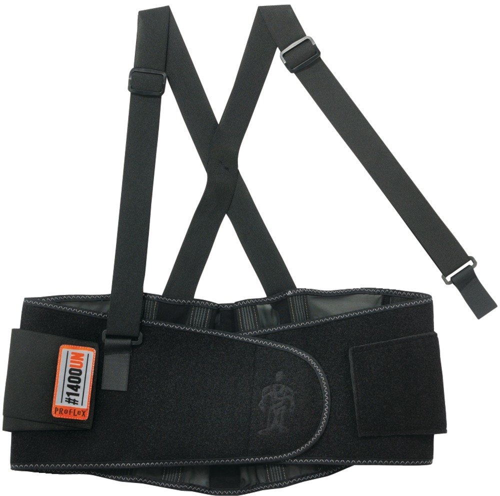 Ergodyne ProFlex 1400UN Universal Back Support Belt with Adjustable Shoulder Straps, One Size Fits 25-58" Waist, Black