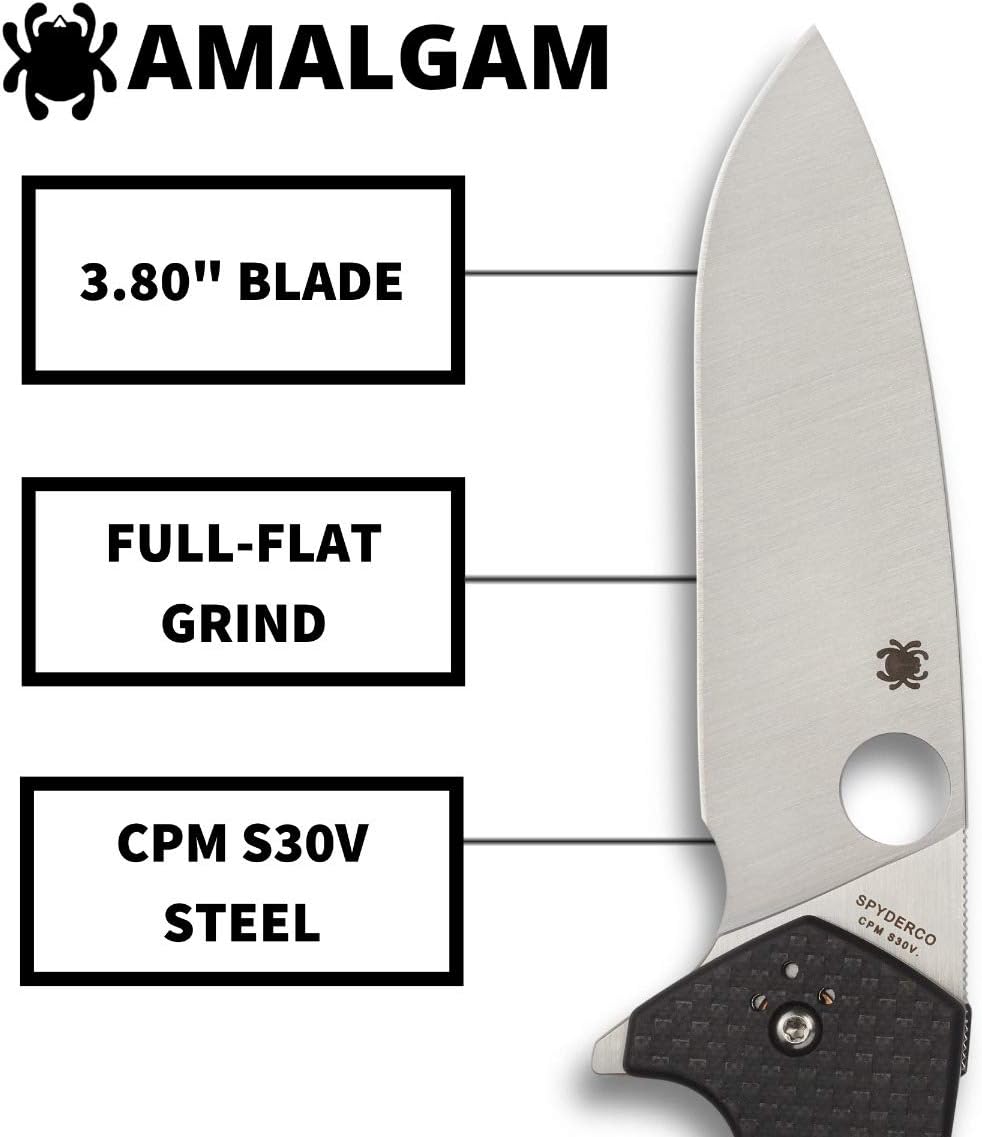 Spyderco Amalgam Premium Flipper Knife with 3.8" CPM S30V Stainless Steel Blade and Textured Carbon Fiber G-10 Handle