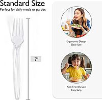 VITEVER Heavy Duty Clear Plastic Forks, BPA-Free, Heat Resistant, BX/100EA