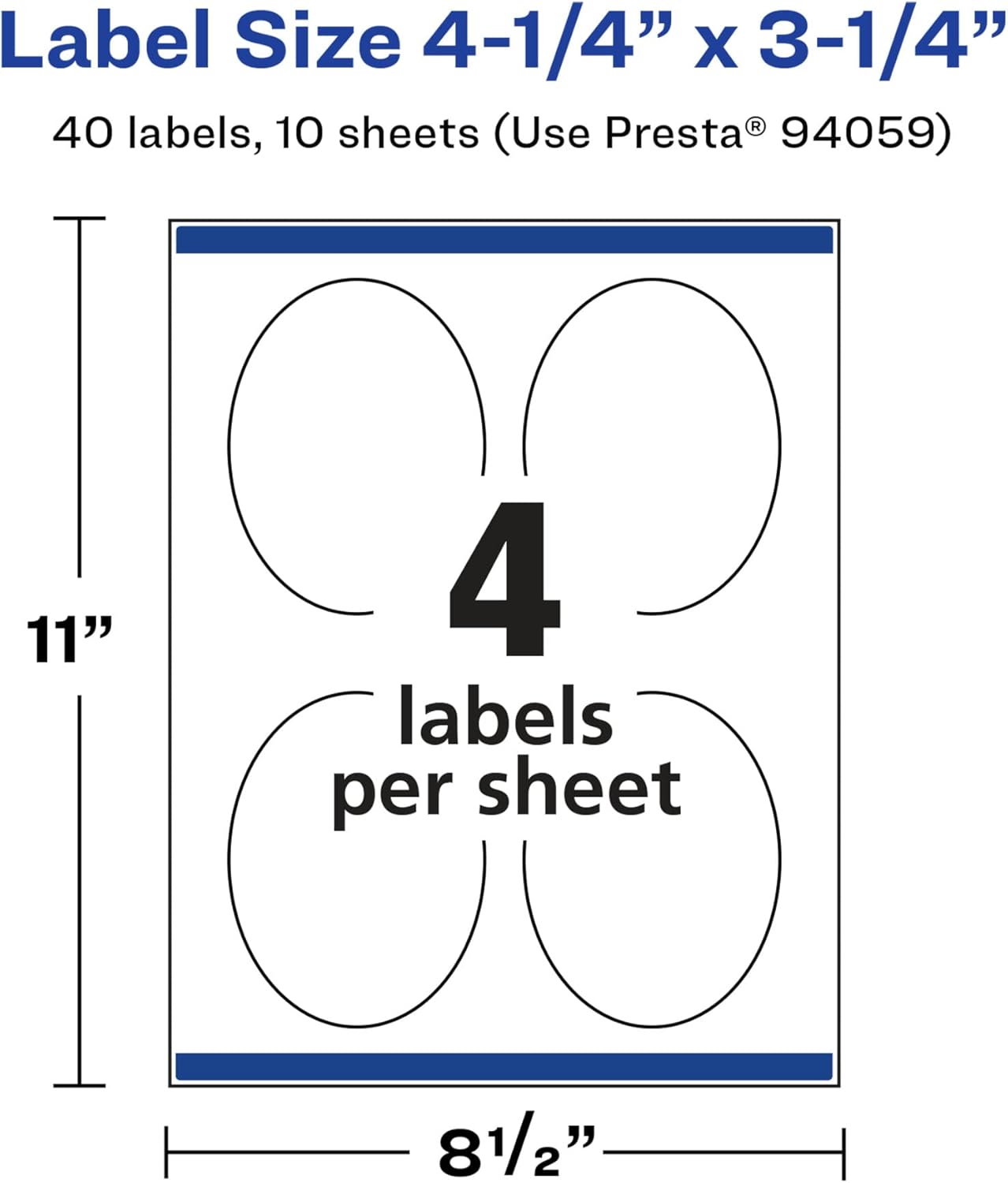 Avery Glossy White Oval Labels, Sure Feed Technology, 4.25" x 3.25"
