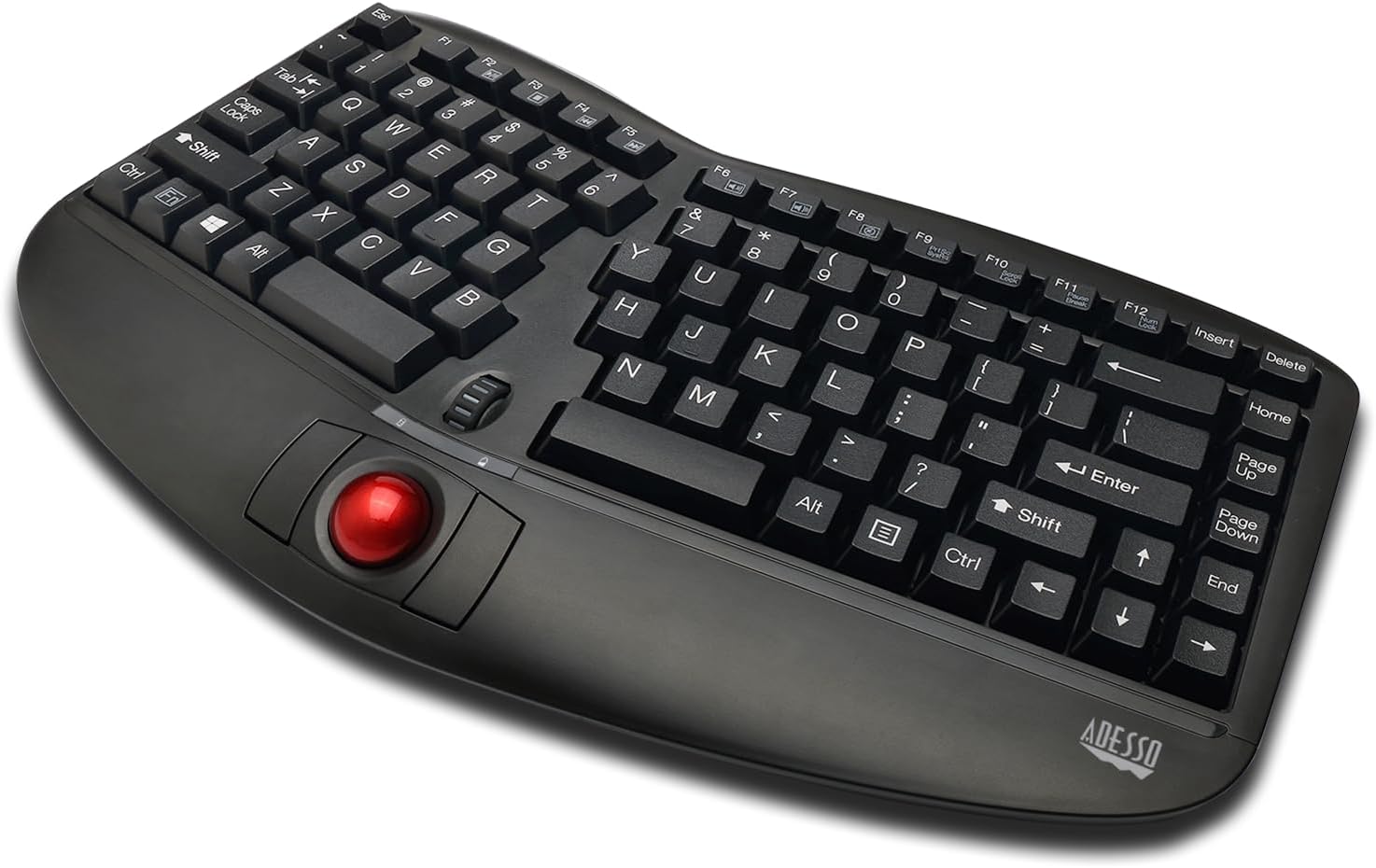 WKB-3150UB - Wireless Ergonomic Keyboard with Built-in Removable Trackball and Scroll Wheel, Split Key, Long Battery Life