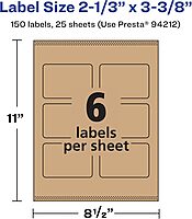 AVERY Kraft Brown Rectangle Labels, Sure Feed Technology, 2-1/3" x 3-3/8"