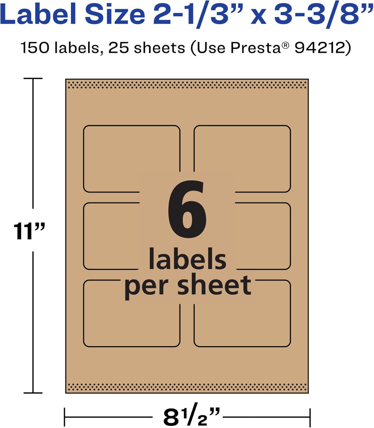AVERY Kraft Brown Rectangle Labels, Sure Feed Technology, 2-1/3" x 3-3/8"