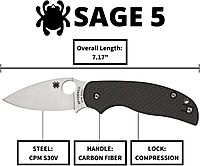 Spyderco Sage 5 Alzheimers Folding Knife - Black Carbon Fiber Laminate Handle, PlainEdge, Full-Flat Grind, CPM S30V Steel Blade - C123CFPCL