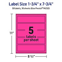 Avery Printable Rectangle Labels, Sure Feed Technology, 1.75 x 7.75, Neon Magenta, Print-to-The-Edge, Laser/Inkjet Printable