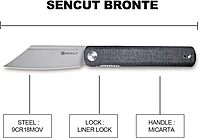 SENCUT Bronte Folding Pocket Knife with Front Flipper, 3.38 Inch 9Cr18MoV Reverse Tanto Blade