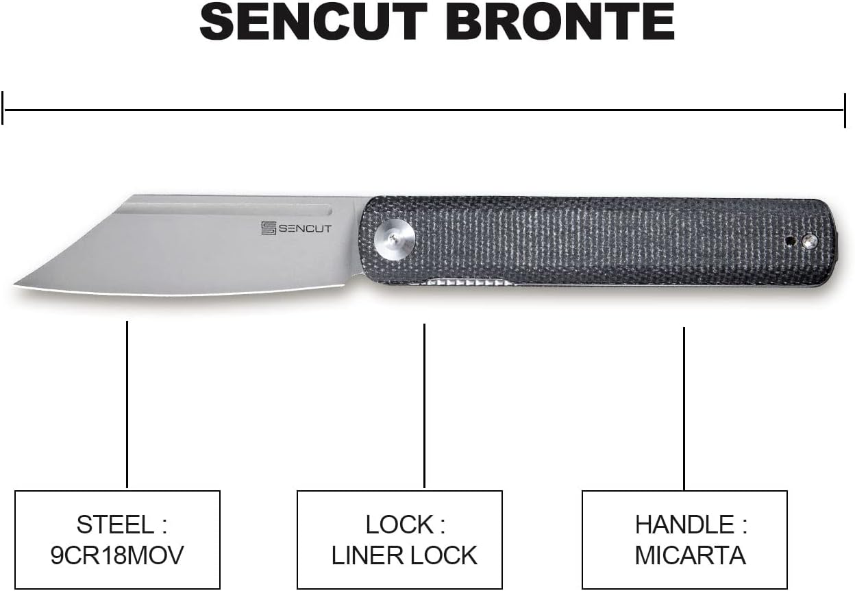 SENCUT Bronte Folding Pocket Knife with Front Flipper, 3.38 Inch 9Cr18MoV Reverse Tanto Blade