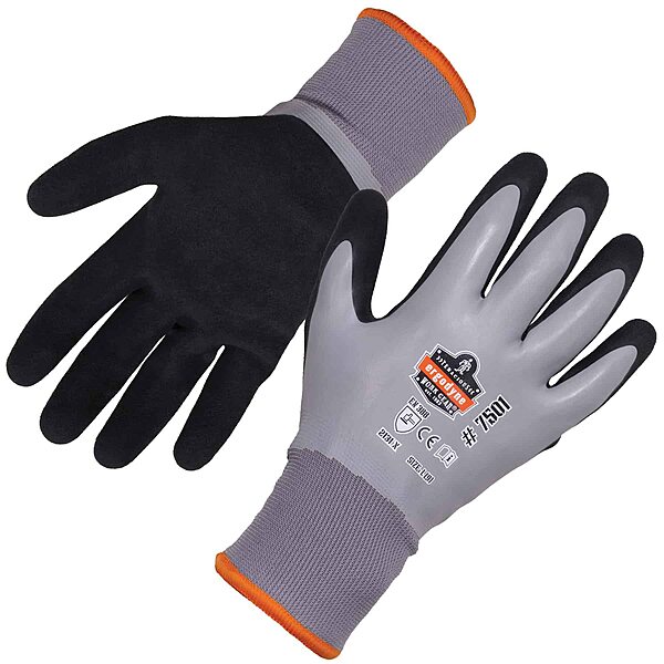 Ergodyne ProFlex 7501 Coated Waterproof Winter Work Gloves, Sandy Nitrile Coated Palms, Thermal Fleece Lining, Gray X-Large (1 pair)