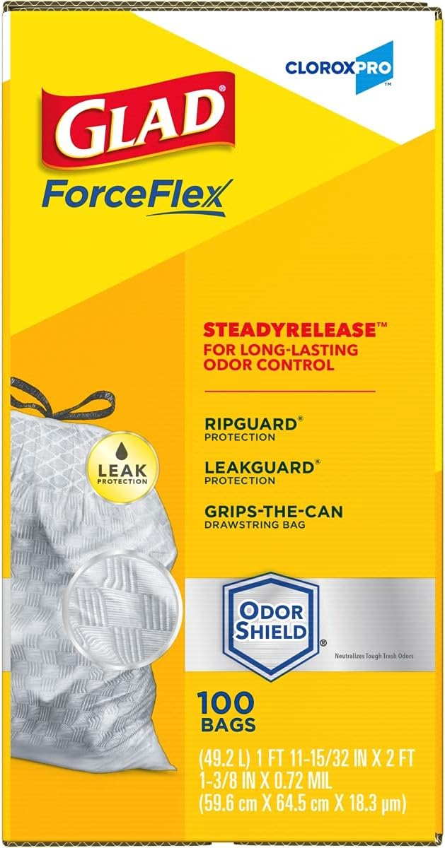 Glad Trash Bags, ForceFlex Tall Kitchen Drawstring Garbage Bags, Clorox 13 Gallon Trash Bags for Tall Trash Can