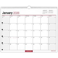 Office Depot Brand Monthly Wall Calendar, 15" x 12", White, January 2026 to December 2026, OD30242826
