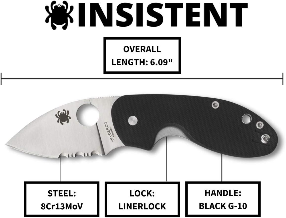 Spyderco Insistent Folding Knife - Black G-10 Handle with CombinationEdge, Full-Flat