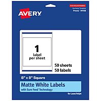 Avery Matte White Square Labels, Sure Feed Technology, 8" x 8"
