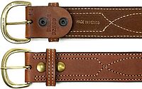 BIANCHI B9 Fancy Stitched Reversible Leather Belt, 1.75 in, Tan, Brass Buckle