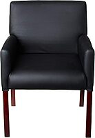Boss Office Products Reception and Guest Box Arm Chairs with Mahogany Finish in Black Arm Chair + Guest Chair