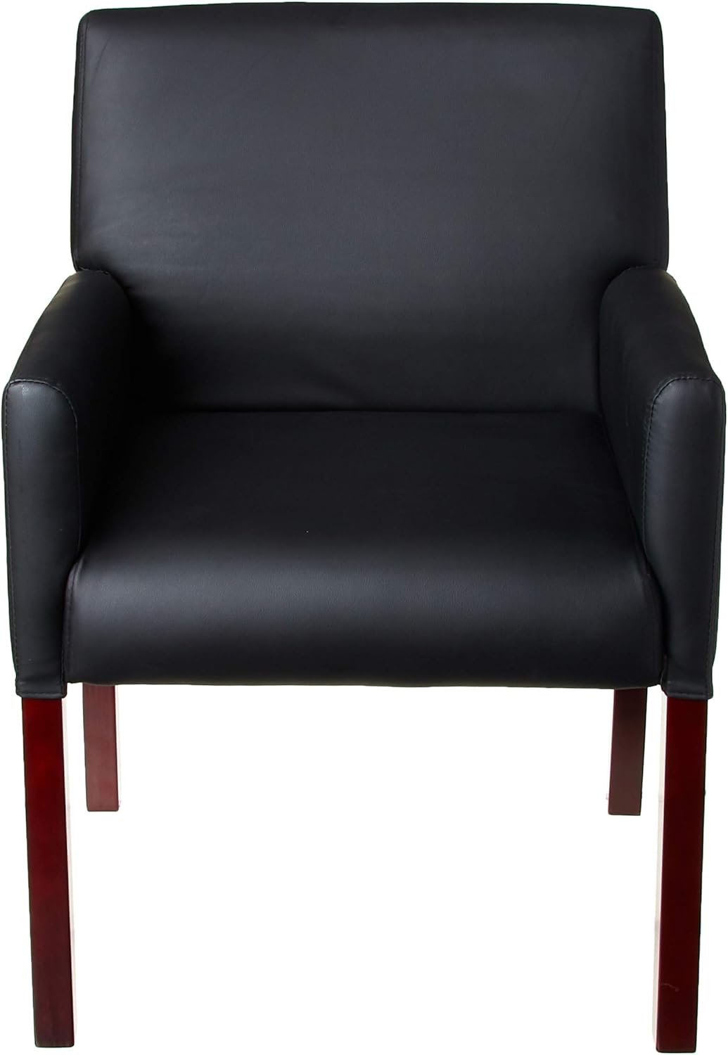 Boss Office Products Reception and Guest Box Arm Chairs with Mahogany Finish in Black Arm Chair + Guest Chair
