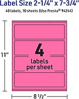 AVERY Bright Pink Printable Rectangle Labels 2-1/4" x 7-3/4"