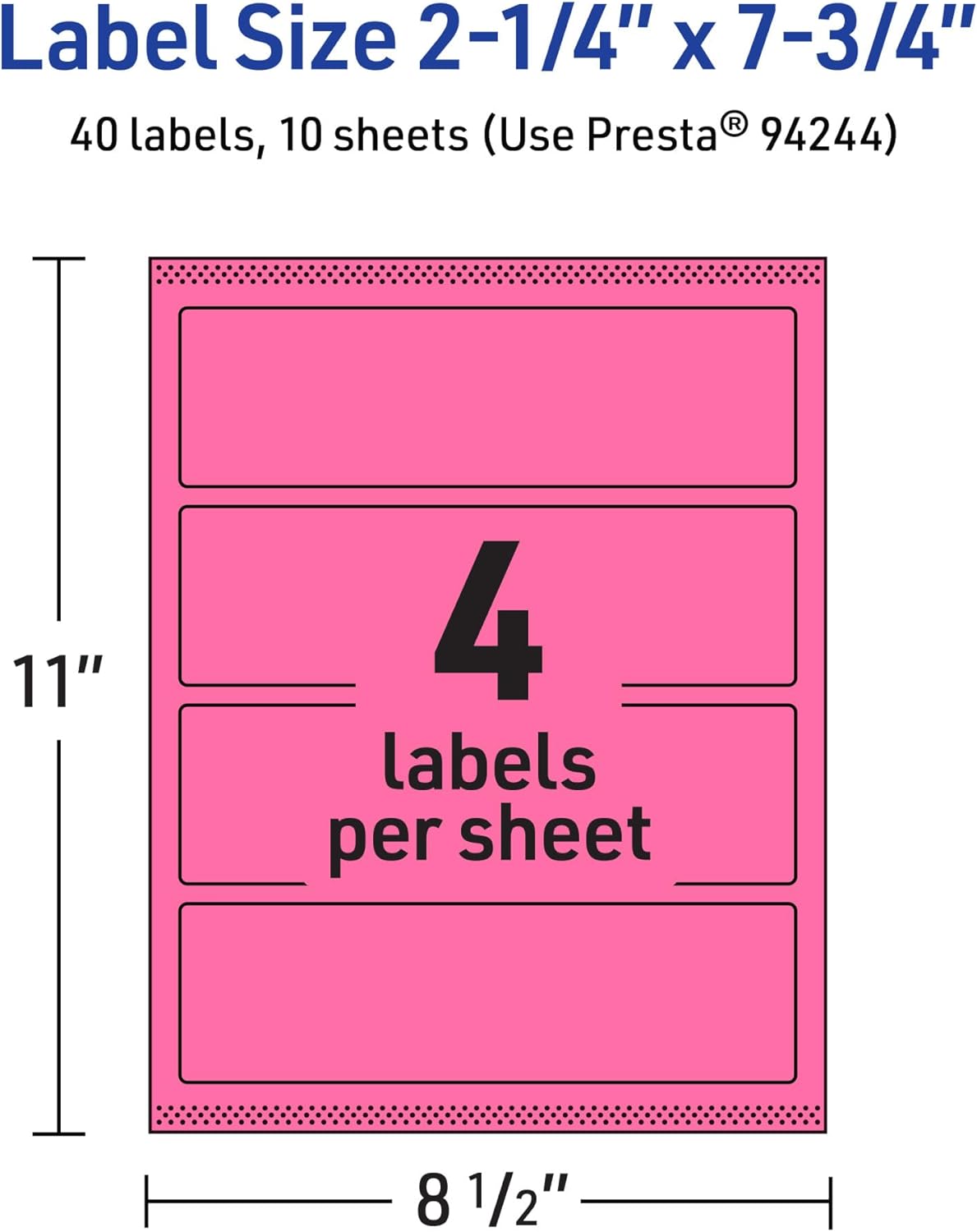 AVERY Bright Pink Printable Rectangle Labels 2-1/4" x 7-3/4"