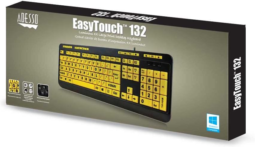 AKB-132UY - Luminous 4 X Large Print Multimedia Desktop USB Keyboard, Black Yellow No Size