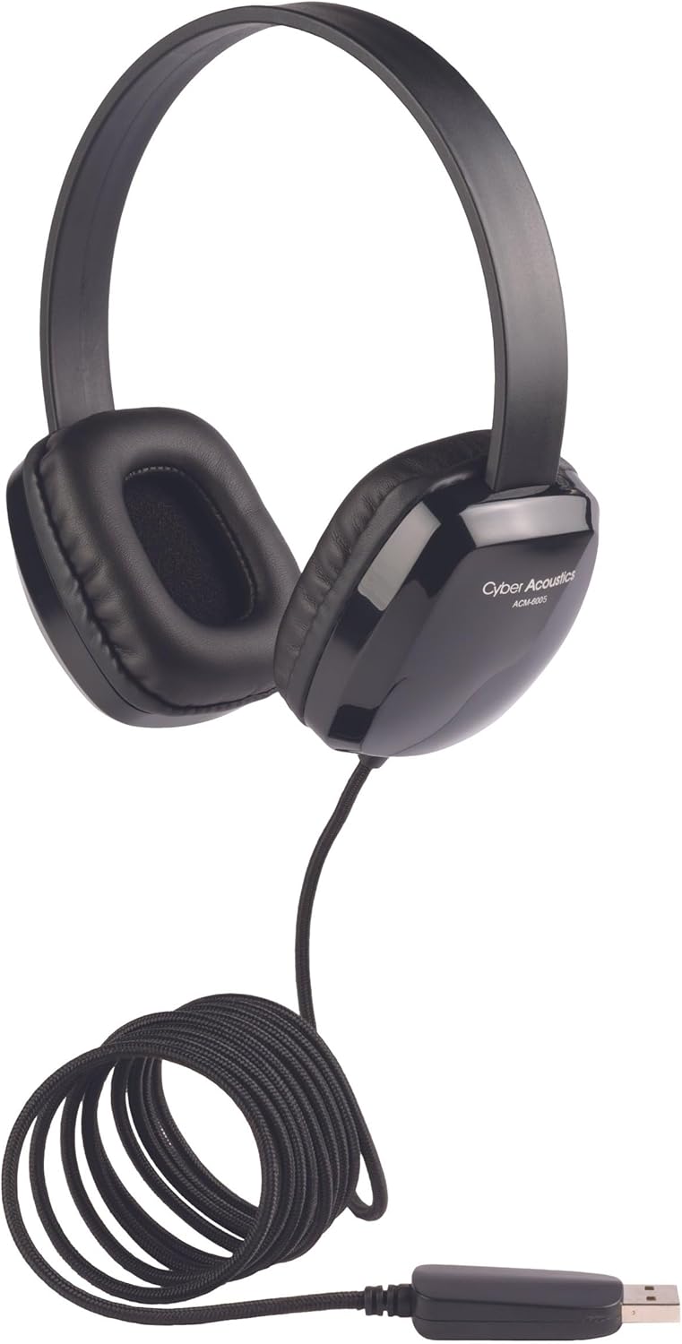Cyber Acoustics USB Stereo Headphones for PCs and Other USB Devices in The Office, Classroom or Home (ACM-6005) 1 Unit
