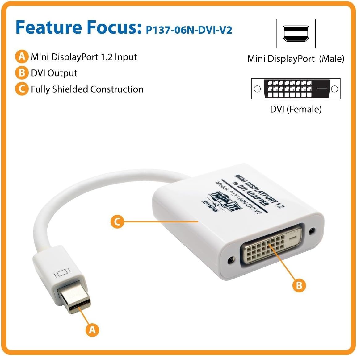Tripp Lite Mini DisplayPort to HDMI/DVI Adapter, 6-in
