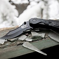 Smith & Wesson M&P SWMP1BS 7.1in S.S. Assisted Folding Knife with 2.9in Serrated Clip Point Blade and Aluminum Handle for Tactical, Survival and EDC , Black, 6 inch