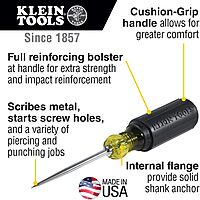 Klein Tools 650 Scratch Awl with 3-1/2-Inch Shank and Cushion Grip, Made in USA