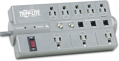 Tripp Lite TLP808TELTV TLP808TELTV Surge Suppressor, 8 Outlets, 8 ft Cord, 2160 Joules, Dark Gray