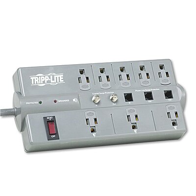Tripp Lite TLP808TELTV TLP808TELTV Surge Suppressor, 8 Outlets, 8 ft Cord, 2160 Joules, Dark Gray
