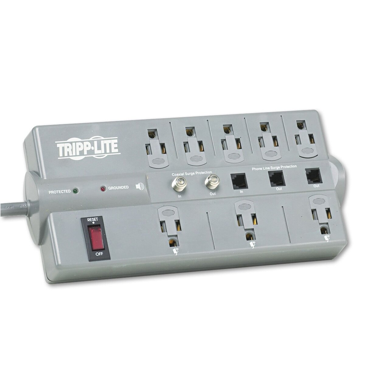 Tripp Lite TLP808TELTV TLP808TELTV Surge Suppressor, 8 Outlets, 8 ft Cord, 2160 Joules, Dark Gray
