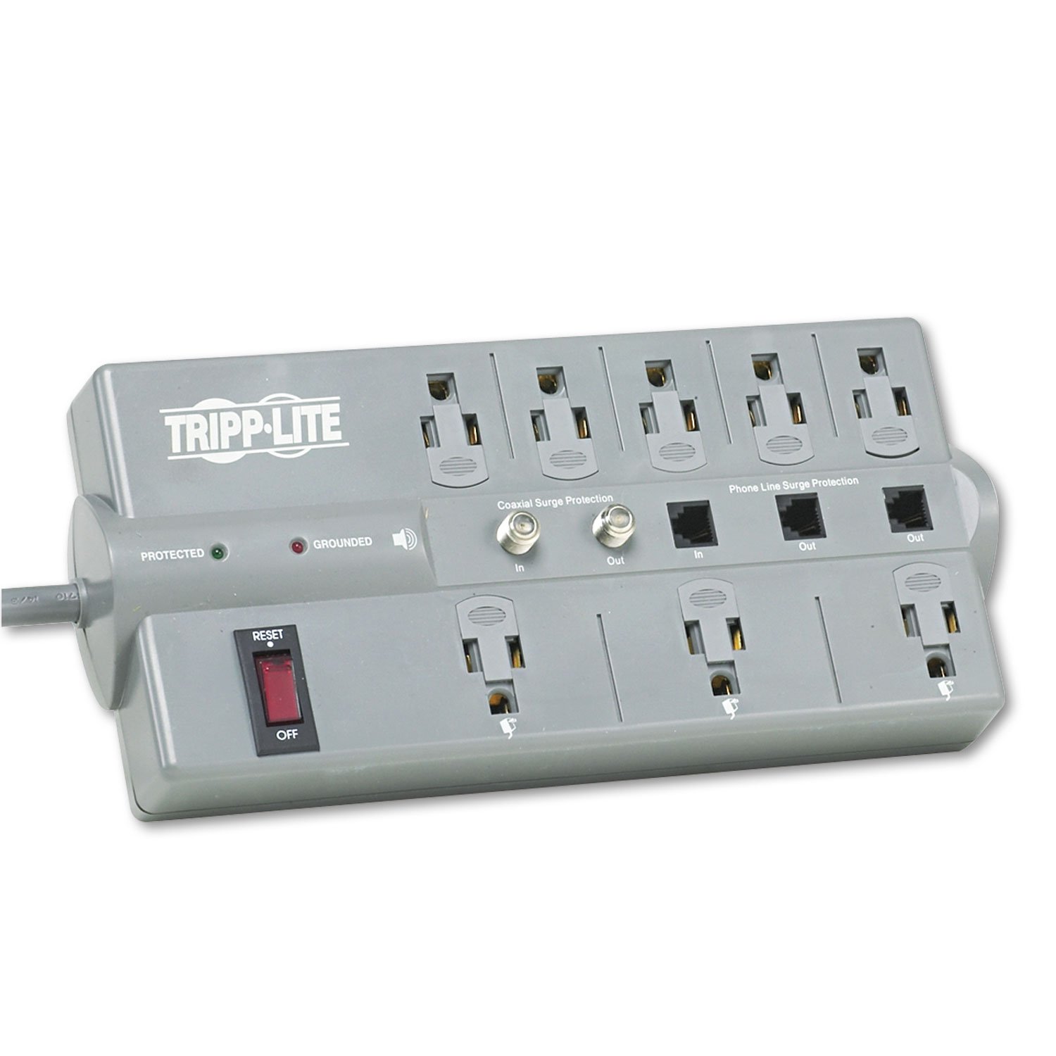 Tripp Lite TLP808TELTV TLP808TELTV Surge Suppressor, 8 Outlets, 8 ft Cord, 2160 Joules, Dark Gray