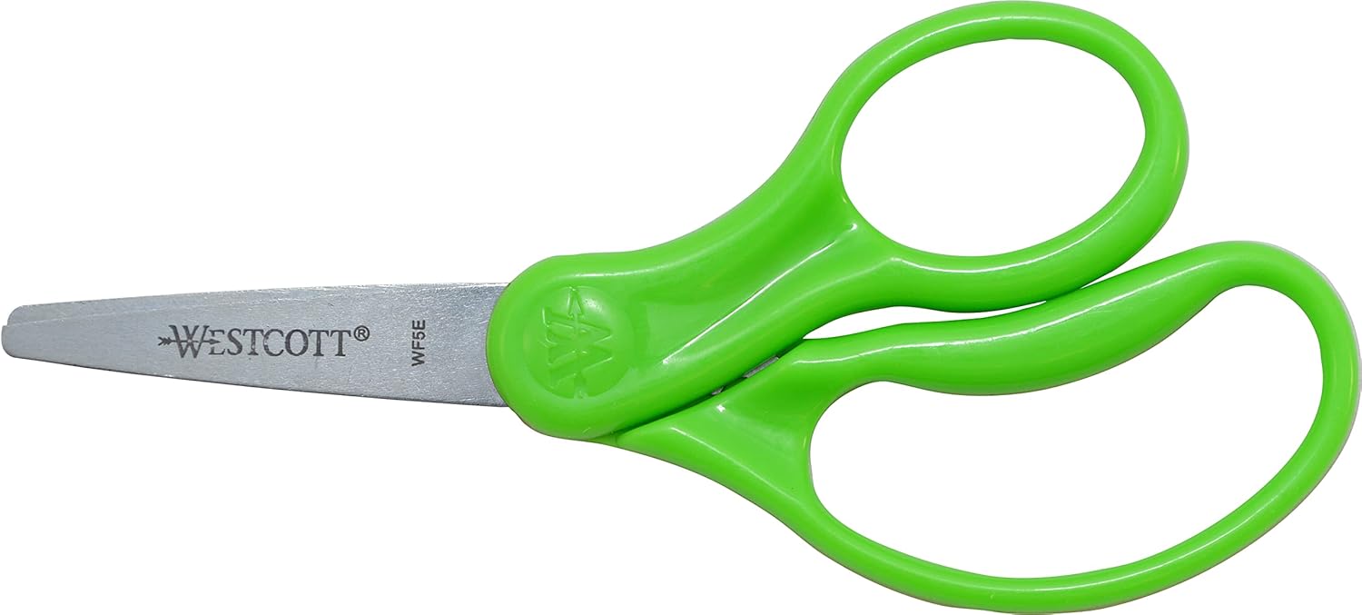 WESTCOTT 5-inch Pointed Kids Scissors, Molded Ambidextrous Handles, Stainless Steel