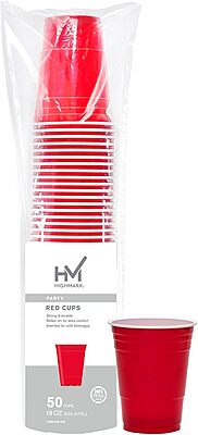 Highmark Plastic Cups, 16 Oz., Red/White, Pack Of 50, 7-35854-29279-9