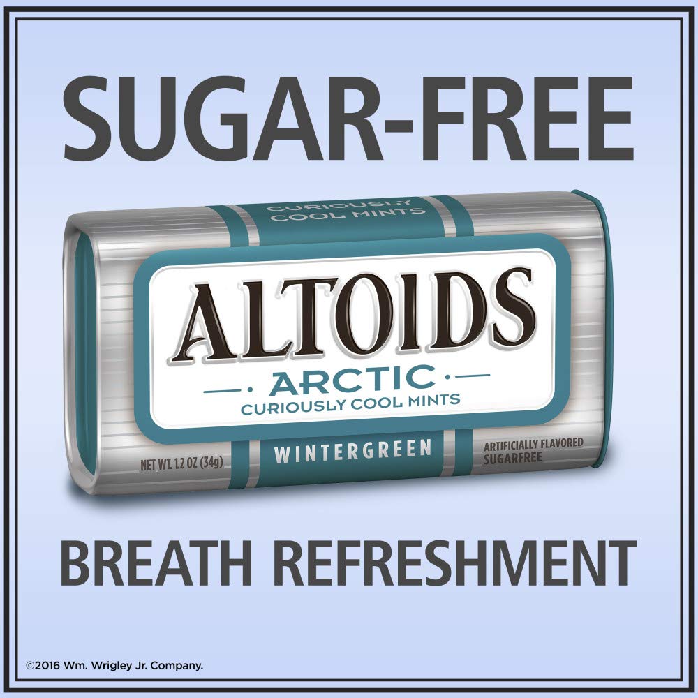 ALTOIDS Arctic Wintergreen Breath Mints Sugar Free Hard Candy Bulk, 1.2 oz Tin (8 Pack)