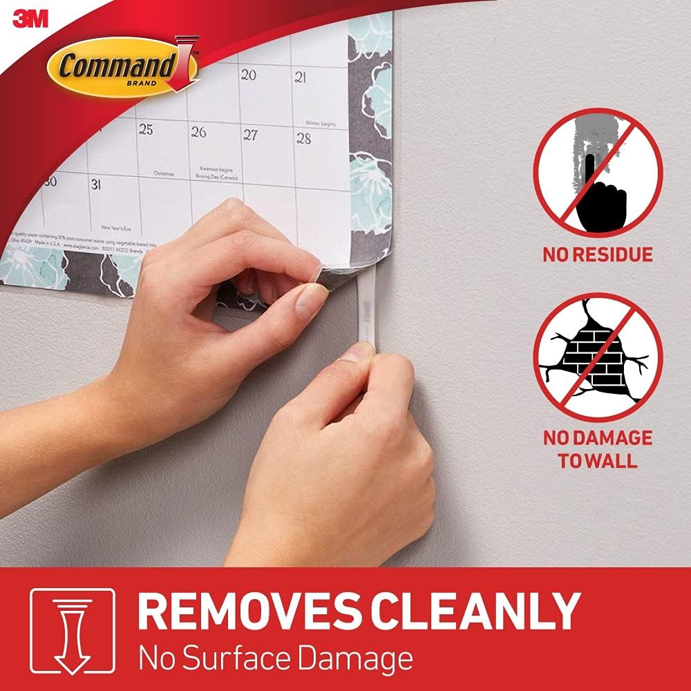 Command Poster Strips, Removable, Holds Up to 1 Lb Per Pair, 0.63 X 1.75, White, 12/Pack
