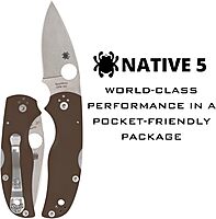 Spyderco Native 5 Folding Knife - CPM 15V Steel Blade with G-10 Handle, 2.95" Blade Length, Brown, PlainEdge - C41GPBN15V5