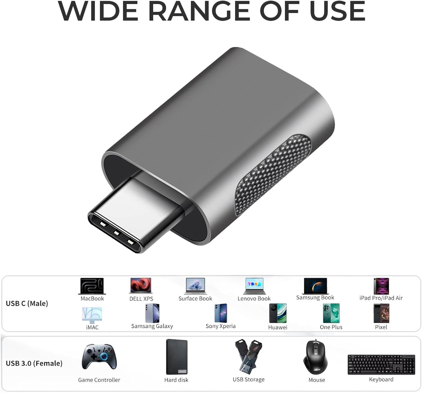 ADESSO ADP-300-4 Female USB-A to Male USB-C Adapter (4-Pack)