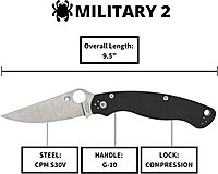Spyderco Military 2 Folding Knife with 4-inch CPM S30V Steel Blade - Compact & G-10 Handle - Everyday Carry - PlainEdge - C36GP2